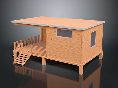 Modern Wooden House Exterior With Porch Railing Stairs Flat Roof And Windows 3d model