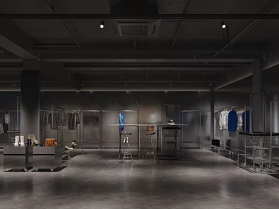Contemporary Clothing Store Interior Featuring Display Racks Hanging Apparel And Open Layout 3d model
