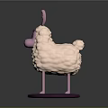 Cute Sheep Sculpture With Pink Ears White Wool And Purple Base