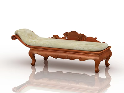 Classical Wooden Chaise Lounge With Carved Details And Upholstered Cushion 3d model