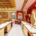China Gold Jewelry Store With Golden Red Storefront And Elegant Display Counters