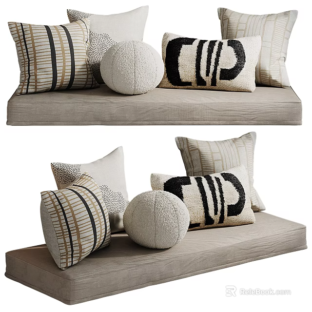 Stylish Decorative Pillows Featuring Striped Round And Textured Designs For Home Decor 3d model 