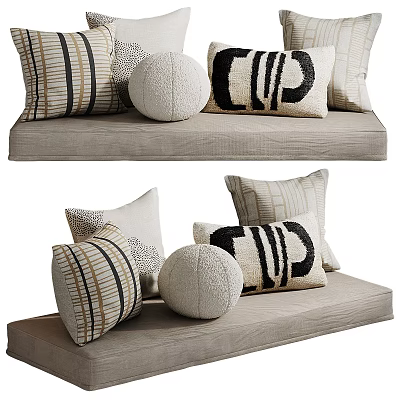 Stylish Decorative Pillows Featuring Striped Round And Textured Designs For Home Decor 3d model