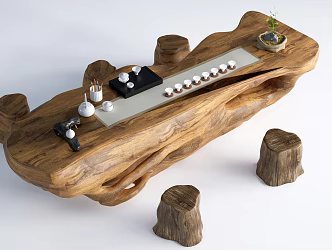 Chinese Tea Table and Chair Tree Sump Tea Table Log Tea Table and Chair 3d model