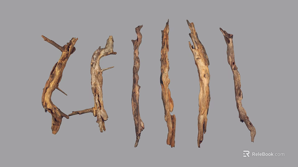 Natural Stone And Aged Wood Branches For Creative Home Decoration 3d model