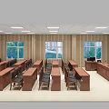 Modern Conference Room With Wooden Wall Panels Long Table Laptops And Ceiling Lights