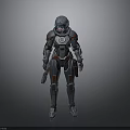 Futuristic Sci Fi Character In Advanced Armor With Helmet And Weapon