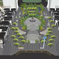 Modern Commercial Landscape Design With Water Features Trees Sculptures And Pathways