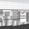 Commercial Kitchen Interior With Stainless Steel Appliances And Storage Racks