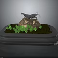 Shrimp Perched On Rock With Green Plants In Miniature White Base Landscape