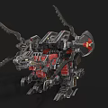 Mechanical Dinosaur With Metallic Structure Red Silver Color And Weapon Components