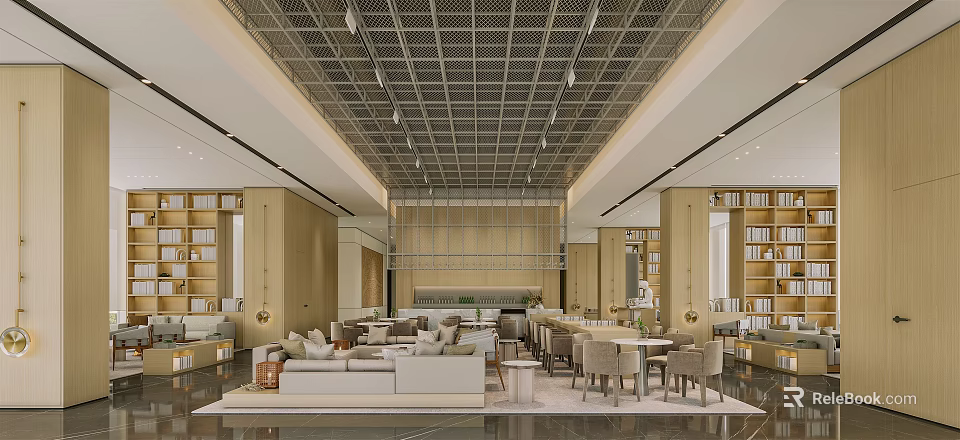 Elegant Modern Lounge Area Interior With Comfortable Sofa Coffee Table And Soft Lighting 3d model