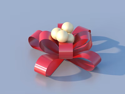 Decorative Red Ribbon Bow With White Balls On Light Blue Background 3d model