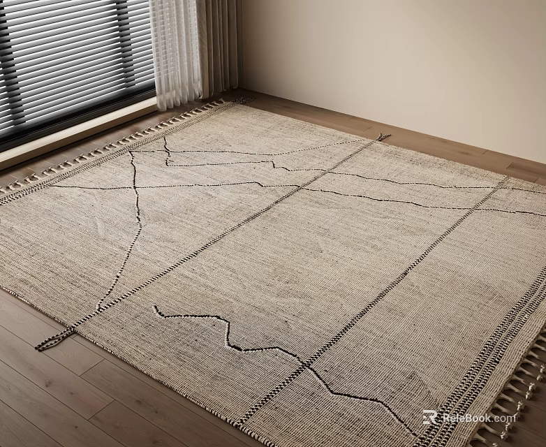 Square Rug With Geometric Pattern On Wooden Floor 3d model 