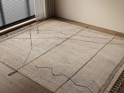 Square Rug With Geometric Pattern On Wooden Floor 3d model