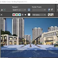 Vibrant Modern Commercial Street With High Rise Buildings Pedestrians And Shops