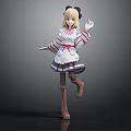 Anime Fantasy Character Girl In Red Striped Apron With Brown Boots As Creature
