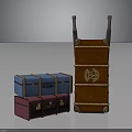 Vintage Leather Trunks Stacked With Blue Purple Brown Cases And Emblem
