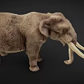 Mammoth With Long Curved Tusks And Gray Skin Standing In Dark