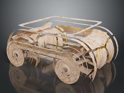Artistic Handmade Wooden Car Model With Intricate Laser Cut Decorative Structure 3d model