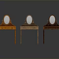 Classic Three Wooden Vanities With Round Mirrors Drawers And Carved Legs
