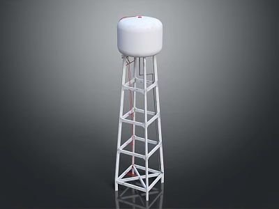 White Water Tower With Metal Frame Structure In Isolated Outdoor Setting 3d model