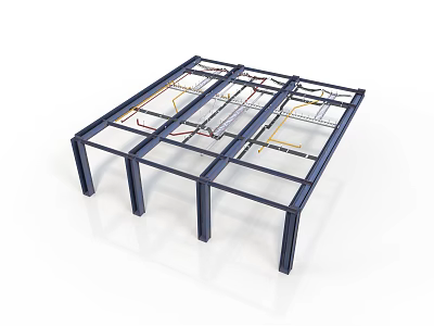 Industrial Metal Frame Equipment With Support Beams And Internal Wiring Components 3d model
