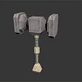 Double Sided Metallic Hammer Weapon With Square Heads Gold Rod And Pointed Base 3d model