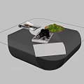 Modern Glass Top Coffee Table With Black Base Magazine And Green Fruit Bowl