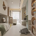 Kids Room Interior Design With Bunk Bed Round Storage Shelves Stuffed Toys And Bright Lighting