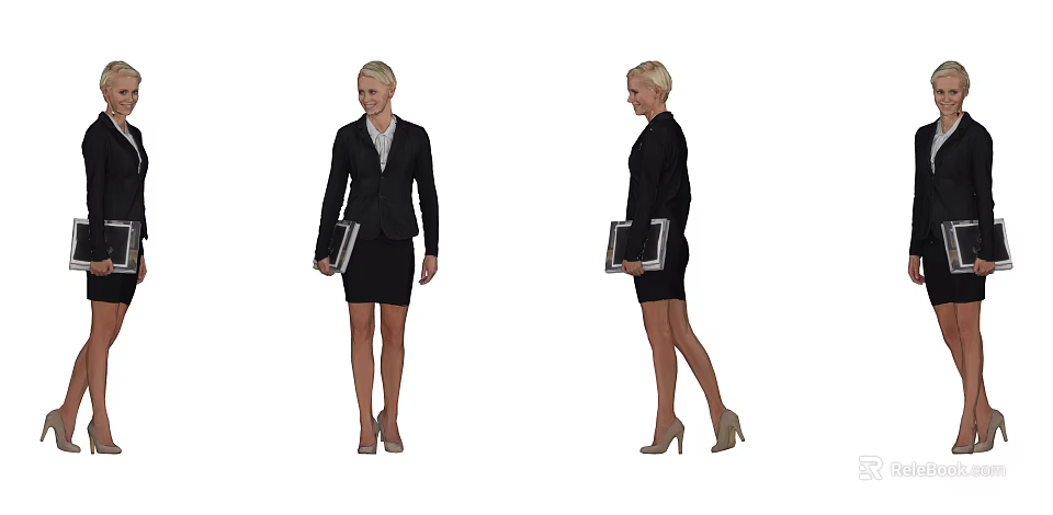 Professional Woman in Black Suit Holding Folder and Wearing High Heels 3d model 