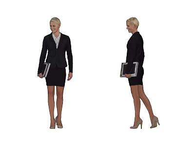 Professional Woman in Black Suit Holding Folder and Wearing High Heels 3d model