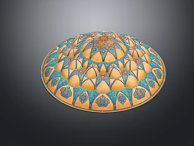Traditional Circular Decoration In Yellow Blue With Intricate Geometric Patterns And Floral Designs 3d model