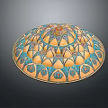 Traditional Circular Decoration In Yellow Blue With Intricate Geometric Patterns And Floral Designs