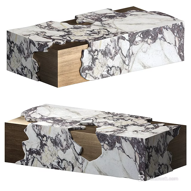 Modern Coffee Table With Marble Top And Wooden Structure Design 3d model 