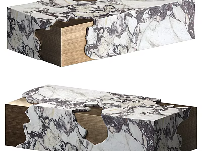 Modern Coffee Table With Marble Top And Wooden Structure Design 3d model