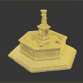 Hexagonal Stone Fountain With Central Statue And Water Basin Design