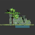 Cartoon Scene With Green Tree Stone Structures Small Pond Grass And Stone Path