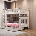 White Bunk Bed With Gold Accents Underbed Storage Drawers And Pink Mattress