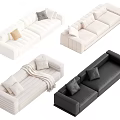 White Black and Beige Sectional Sofas With Decorative Pillows and Throw Blankets 3d model