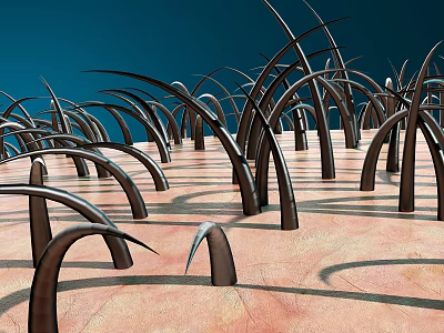 Microscopic View of Skin and Hair Structure With Curved Black Hairs on Textured Surface 3d model