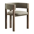 Modern Minimalist Single Chair With Wooden Legs And Light Beige Upholstered Seat