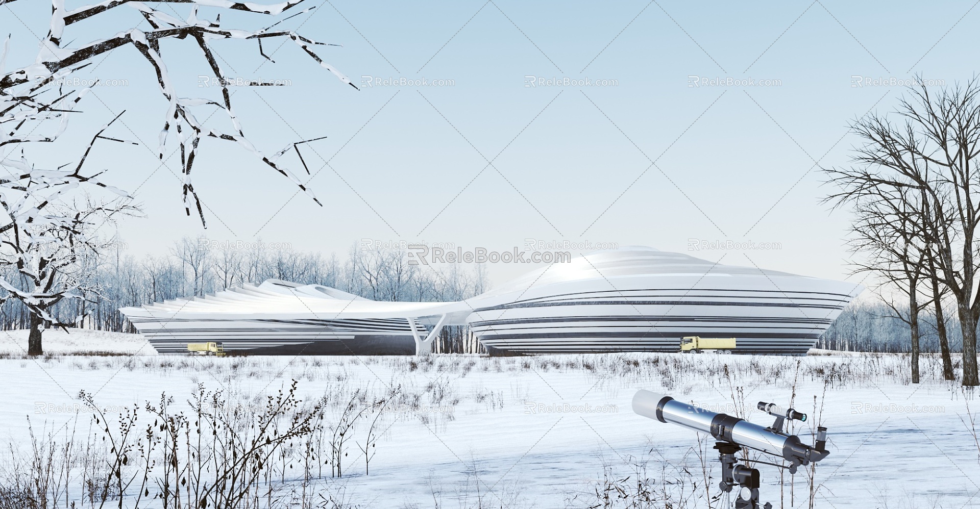 modern building public building special-shaped building snow scene 3d model