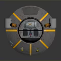 Vintage Metallic Flying Saucer With Transparent Cockpit Yellow Stripes And Side Engines