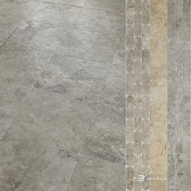 Gray And Beige Textured Floor Tiles With Natural Stone Appearance For Indoor Decor 3d model 