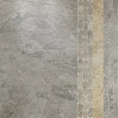 Gray And Beige Textured Floor Tiles With Natural Stone Appearance For Indoor Decor 3d model