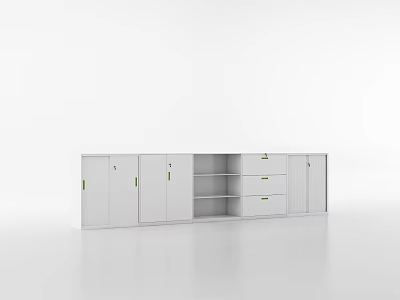 Modern White Storage Cabinet with Multiple Doors Drawers and Open Shelves Design 3d model