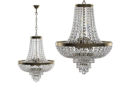 Elegant Crystal Chandeliers With Gold Metal Frame And Decorative Hanging Crystal Pendants 3d model