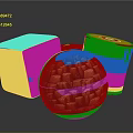 Decorative Geometric Sculptures With Wooden Block Patterns Cube And Sphere Shapes Brown Yellow Textured Surfaces