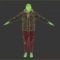 Mannequin Wearing Black Puffer Jacket And Gray Sweatpants With Arms Outstretched